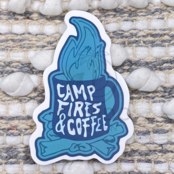 Blue Camp Fires and Coffee Sticker