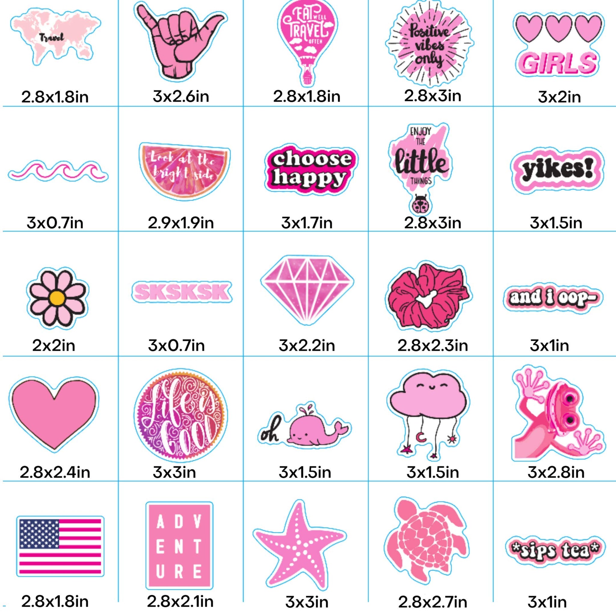 EL NIDO 100 Pink Stickers, Aesthetic Stickers, Cute Stickers