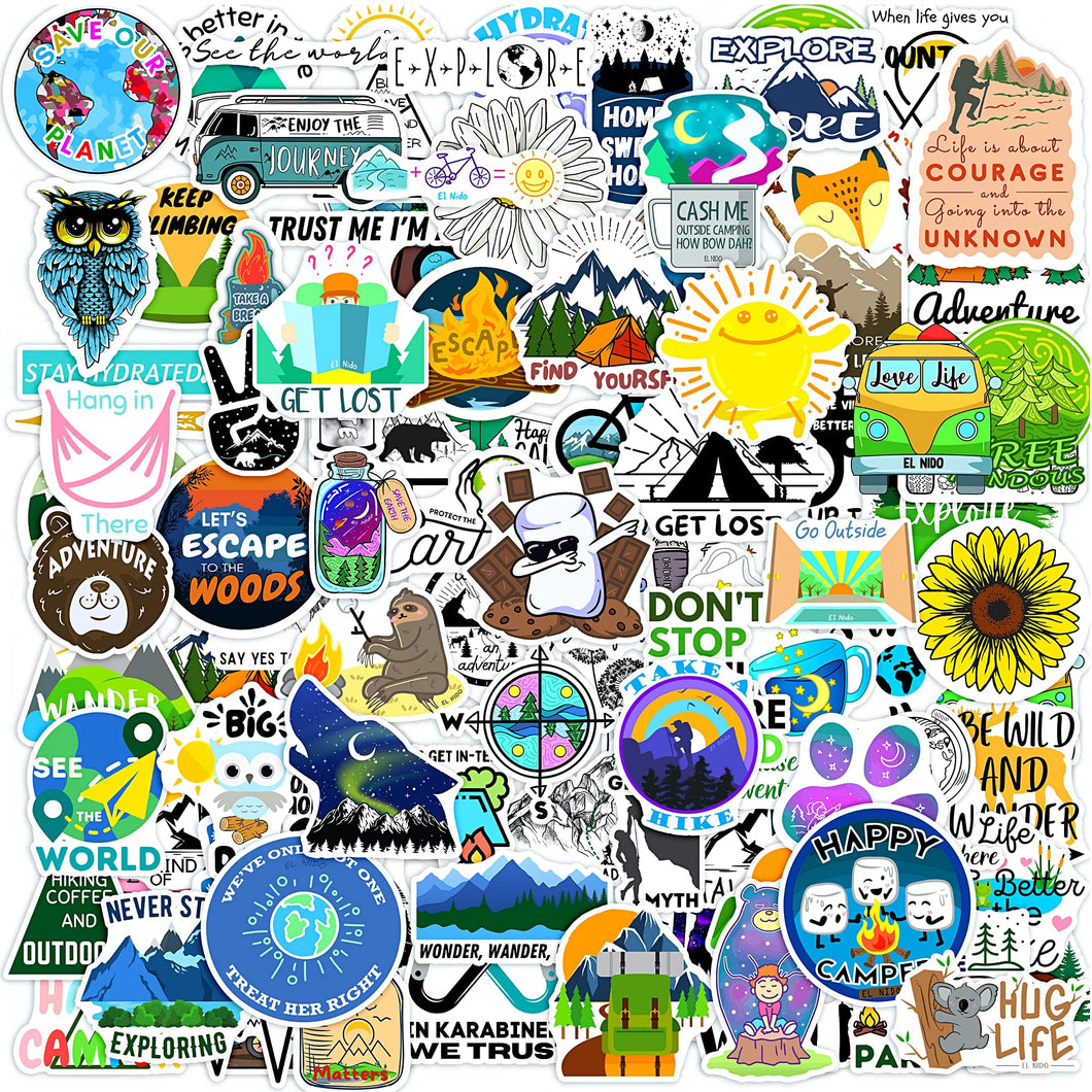 100 Outdoor Stickers for Water Bottles, EL NIDO Water Bottle Stickers, Mountain stickers, Waterproof Stickers, Vinyl Stickers, Skateboard Stickers, Adventure and Hiking Stickers for Water Bottles, Laptop Stickers (100 Sticker Pack, Nature Stickers)