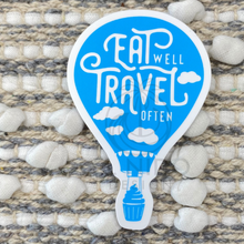 Load image into Gallery viewer, Blue Air Balloon Eat Well Travel Often Sticker
